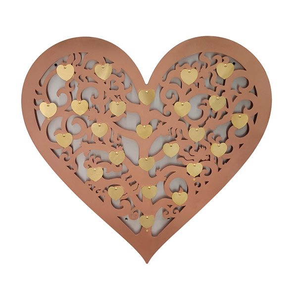 Filgree copper Heart with small brass heart plaques by Finch Tree UK