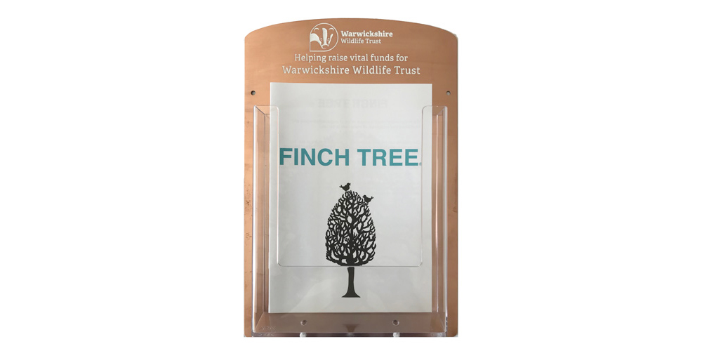 Copper leaflet holder with company logo and text - from FinchTree.co.uk
