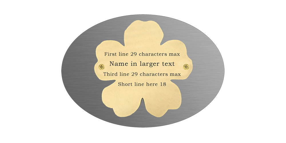 Tree or grave marker with engraved brass flower by Finch TRee UK