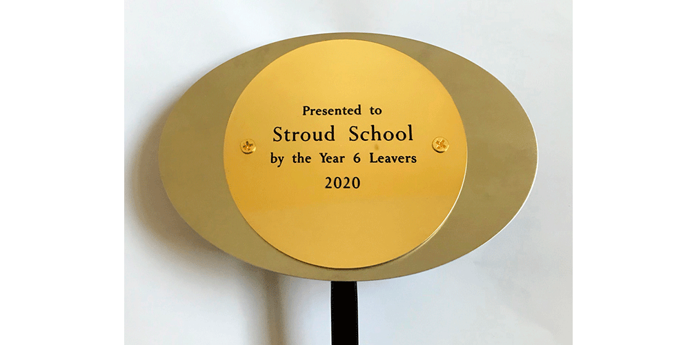 Memorial tree stake with circular engraved brass plaquye - Finch Tree UK