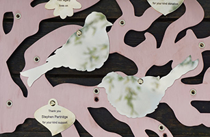 Engraved Brass engraved bird and leaf plaques by FinchTree.co.uk